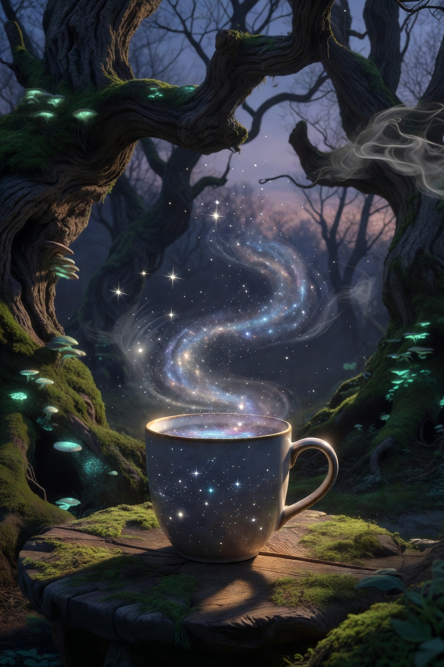 Book cover for A Cup of Starlight depicting a glowing teacup against a starry night