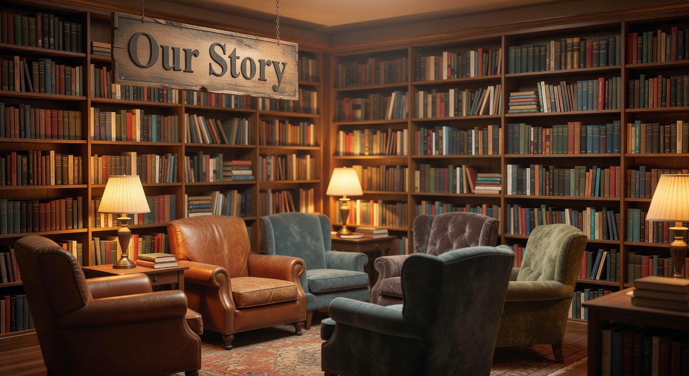 A warmly lit independent bookstore with wooden shelves and comfortable seating